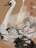 2008, Tusche, Gouache und Pastell auf Karton, 28 x 21,5 cm Heimat – Alles Liebe, schwarzer Schwan